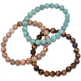 FIRETTI Armband Set FIRETTI "Multipack Schmuck Geschenk Zugarmbänder Steinarmband Edelstein", blau (blau, braun, blau, braun), Armbänder, Damen, 20cm, Silikon Stein, Silikon, Stein, Made in Germany - mit Amazonit, Tigerauge, Jaspis