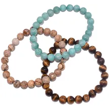 FIRETTI Armband Set FIRETTI "Multipack Schmuck Geschenk Zugarmbänder Steinarmband Edelstein", blau (blau, braun, blau, braun), Armbänder, Damen, 20cm, Silikon Stein, Silikon, Stein, Made in Germany - mit Amazonit, Tigerauge, Jaspis