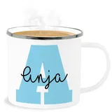 Emaille Becher Blechbecher - Anfangsbuchstabe Tasse Name - Geschenkideen personalisiert mit Namen Geschenke Weihnachten Anfangsbuchstaben - 300 ml - Weiß Silber - initialen buchstabe