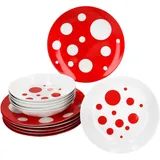 Mambocat 12tlg Tafelservice Pula rot Porzellan 6 Pers Speiseteller Suppenteller Punkte