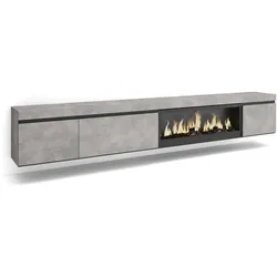 SKRAUT HOME Wohnzimmer TV-Schrank, Großes Platzangebot, 288x35x45cm, Großformat-TV, XXL-Elektrokamin, hängend, Farbe Zementgrau - 496_102