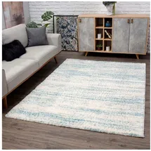 Carpet City Hochflor-Teppich Pulpy 524, rechteckig, Höhe: 30 mm, besonders weich, Meliert, ideal für Wohnzimmer & Schlafzimmer beige|blau 80 cm x 300 cm x 30 mm