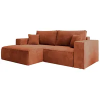 Selsey Ecksofa Rostrot Sofa Mit Schlaffunktion Linksseitig Inkl. Bettkasten 240 x 167 cm Und Abnehmbare Rückenkissen Kleines Couch Sofa Modular Ottomane Kompakt Für Kleine Wohnräume Cord Bezug