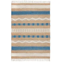 Teppich FLAIR RUGS "Medina", blau, B:120cm H:12mm L:170cm, Baumwolle, Jute, Wolle, Teppiche, Boho-Look, aus Naturfasern wie Wolle & Jute