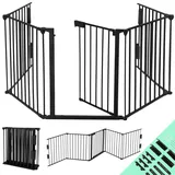 PEILU Schwarz Kaminschutzgitter mit Tür Metall Ofenschutzgitter Kinderschutz Absperrgitter Türschutzgitter Tierschutzgitter Laufstall Kamingitter für Kinder Order Haustier (300cm)