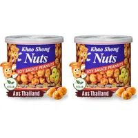 Khao Shong Erdnüsse mit Sojasauce, knackige Erdnüsse mit würziger Sojasoße überzogen, knusprige Nüsse, salziger Snack für unterwegs, (1 x 140 g Dose) (Packung mit 2)