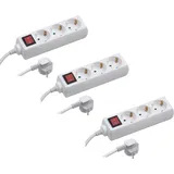 Meister Craft Meister Steckdosenleiste 3-fach - 3er-Set - 1,4 m Kabel - weiß - mit Schalter - IP20 Innenbereich / Steckerleiste / Mehrfachsteckdose / Tischsteckdose / Tido 3-fach / 7430590