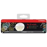 Stabilo Pen 68 metallic - 6er Metalletui mit Hängelasche 2x silber, je 1x gold, kupfer, metallic blau, metallic grün