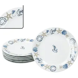 Neptun 6er Set Kuchenteller Porzellan 6 Pers Dessert-Teller maritim Anker