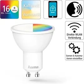 Hama LED Lampe Reflektor GU10 5,5W, RGBW, dimmbar, Refl., für Sprach-/App-Steuerung (00176598)