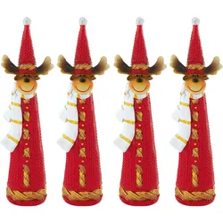 Weihnachtsdeko Rentier Dekofigur Weihnachten Rentier Advent Figur, rot weiß gold braun, Kunststoff, BxH 3,5x18 cm, 4er Set