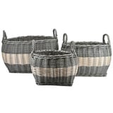 dasmöbelwerk Blumentopf Pflanzkörbe Blumentopf Korb mit Henkel Übertopf 3er Set, Rattan, grau, grau gestreift grau