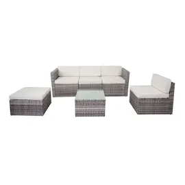 Mendler Poly-Rattan-Garnitur HWC-D24, Garten-/Lounge-Set Sofa ~ grau, Polster creme
