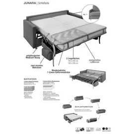 Bali Schlafsofa BALI "JUNARA, Dauerschläfer mit zweigeteiltem Lattenrost", grau, B:205cm H:18cm T:101cm, 100% PES, Sofas, Schlafsofa, 160er u. 180er Breite, 2 Matratzenvarianten