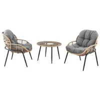 Happy Home Dining-Set 3tlg. HGS39-GRA helles Rattan mit Sitzkissen