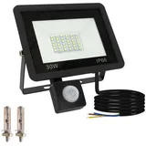 LED Strahler mit Bewegungsmelder Außen 30W, 6000K Kaltweiß Aussenstrahler mit Bewegungsmelder, 3000LM Superhell LED Scheinwerfer Außen, IP66 Wasserdichter Fluter für Garage, Garten, Innenhöfe