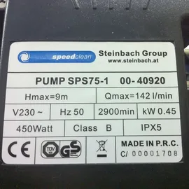 Steinbach Filterpumpe SPS 75-1, selbstsaugend, 230 V/450 W, Q= 142 l/min, max. Pumphöhe 9 m, 040920