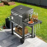 Holzkohlegrill Grillwagen Standgrill bbq Smoker Gartengrill mit Deckel 124x56x140cm Grau
