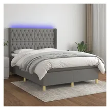 vidaXL Boxspringbett mit Matratze & LED Dunkelgrau 140x200 cm Stoff