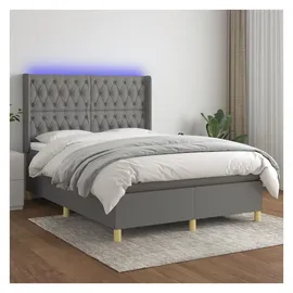 vidaXL Boxspringbett mit Matratze & LED Dunkelgrau 140x200 cm Stoff