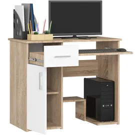 abamihome Akord Schreibtisch, Sonoma Eiche, Weiß, und 3 Fächer, 1 Schubladen, Rechteckig,Rechteckig, 90x74x50 cm, Arbeitszimmer, Schreibtische, Computertische
