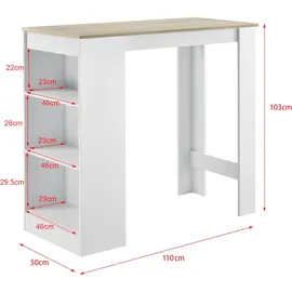 [en.casa] Bartisch Kouvola mit 3 Fächern 110x50x103 cm Weiß/Eiche-Optik