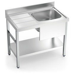 Spüle mit Unterstützung mit Regal, ein Becken, Abtropffläche links 1200x700x850 mm