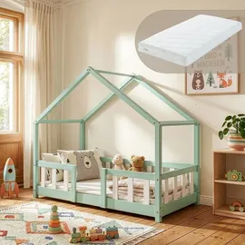 [en.casa] Kinderbett Treviolo 70 x 140 cm Kiefer mintgrün/weiß