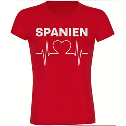 multifanshop Damen T-Shirt - Spanien - Herzschlag - Druck weiß - Frauen