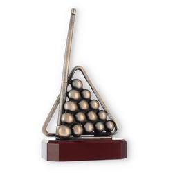 Pokal Zamakfigur Snooker altgold auf mahagonifarbenen Holzsockel 24,5cm
