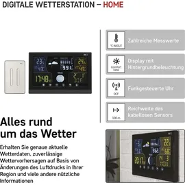 EMOS - Funk-Wetterstation mit Außensensor - Touchscreen-Farbdisplay, Thermometer, Hygrometer, Barometer, Wettervorhersage - DCF Funkuhr - 13 Funktionen - inkl. Netzteil, Wand-/Tischhalterung
