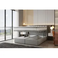 Trada Bond Boxspringbett 200x200 mit Bettkasten mit Matratze Stauraum Velvet 9-Komfortzonen H3 Grau - Grau