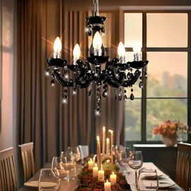 GLOBO Kronleuchter 5 Flammig schwarz Hängeleuchte Esstischlampe Esszimmer Hängelampe Kristalle, Kristallbehang, Chrom, 5x E14, DxH 44x128 cm