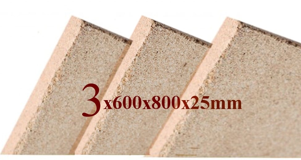 3x Vermiculite Brandschutzplatten | 800x600x25mm | Schamotte-Ersatz