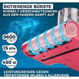 Clean Maxx CLEANmaxx Milbensauger für Matratzen mit UV-C-Licht, Rotation Power | Matratzenreiniger mit HEPA-Filter, entfernt 99,9% Aller Milben | Matratzensauger mit Ultraschall, Hitze & Vibration