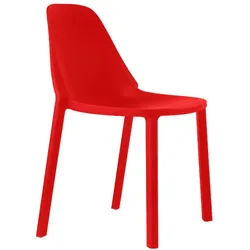Stühle rote Farbe „Piu“. Stapelbare Möbel für Terrasse, Bar im Innen- und Außenbereich, Restaurant und Cafeteria.