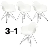Vitra Stuhl Eames Plastic Armchair DAR 83x63x59 cm Gestell verchromt, Sitz weiß silber, 4 Stück, Designer Charles & Ray Eames