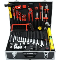 FAMEX 759-62 Alu Werkzeugkoffer gefüllt mit Werkzeug Set, Werkzeugkiste, Werkzeugkasten, Werkzeug-Set