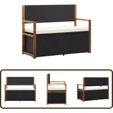 Bank mit Stauraum 115 cm Poly Rattan Massivholz Akazie Schwarz - Rattan Möbel - Gartenbank - Außenbank - Stauraumbank - Gartenmöbeln