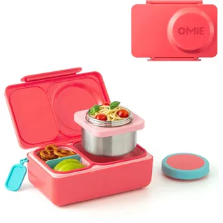 Omie OmieBox UP Bento-Box für Kinder, isolierte Lunchbox, auslaufsicher, vakuumisoliert, Thermo-Lebensmittelglas, Kühler Eisbeutel, 2 Fächer, Kirschrosa
