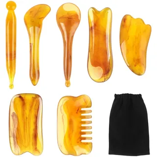 Heilok Gua Sha Schab Massagewerkzeug 7 Stück Harz Gua Sha Brett, Gua Sha Stein Kratzmassagewerkzeug Gua Sha Scraping Tool für Gesicht Körper Arme Beine Rücken