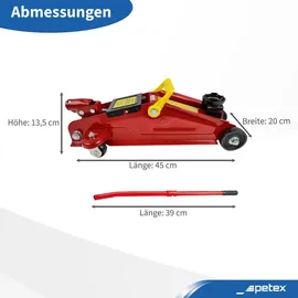 PETEX Rangierwagenheber, 2 T, hydraulisch + Drehmomentschlüssel 40-210 Nm, inkl. 3 Stecknüsse 17/19/21 mm, 1 Verlängerung - Set