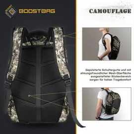 Boostboxx BoostBag Camouflage Backpack - Boostboxx Rucksack in urbanem Camouflage-Look für Laptop/Notebook bis 17,3" und Handy, perfekt für Schule, Studium oder Beruf