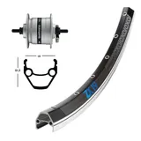 Exal Bike-Parts Vorderrad 26x1.75 Zoll Nabendynamo DH-3N20 silber Festachse 36-Loch Exal ZX 19 schwarz|silber Nirosta-Speichen