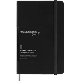 Moleskine Smart Notebook, Smart Writing System, Digitales Smart-Notizbuch mit Festem Einband, Linierten Seiten und Praktischem Gummizugverschluss, Taschenformat 9 x 14, Farbe: Schwarz