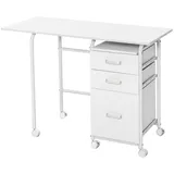Costway Klappbarer Computertisch mit 3 Schubladen und Rollen, Weiß