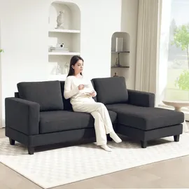 Homcom Eckcouch Cord 3-Sitzer Dunkelgrau