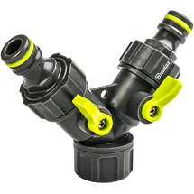 Bradas T-Stück 3/4 Schlauchverbinder 2 Ventilen grün/grau