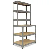 shelfplaza PRO 190x80x60 cm Werkbank Regal in grau mit 6 Böden und 166 kg Traglast pro Boden