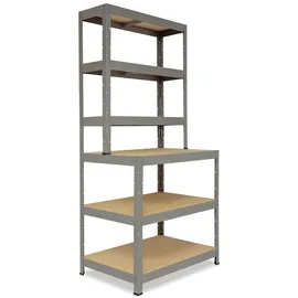 shelfplaza PRO 190x80x60 cm Werkbank Regal in grau mit 6 Böden und 166 kg Traglast pro Boden